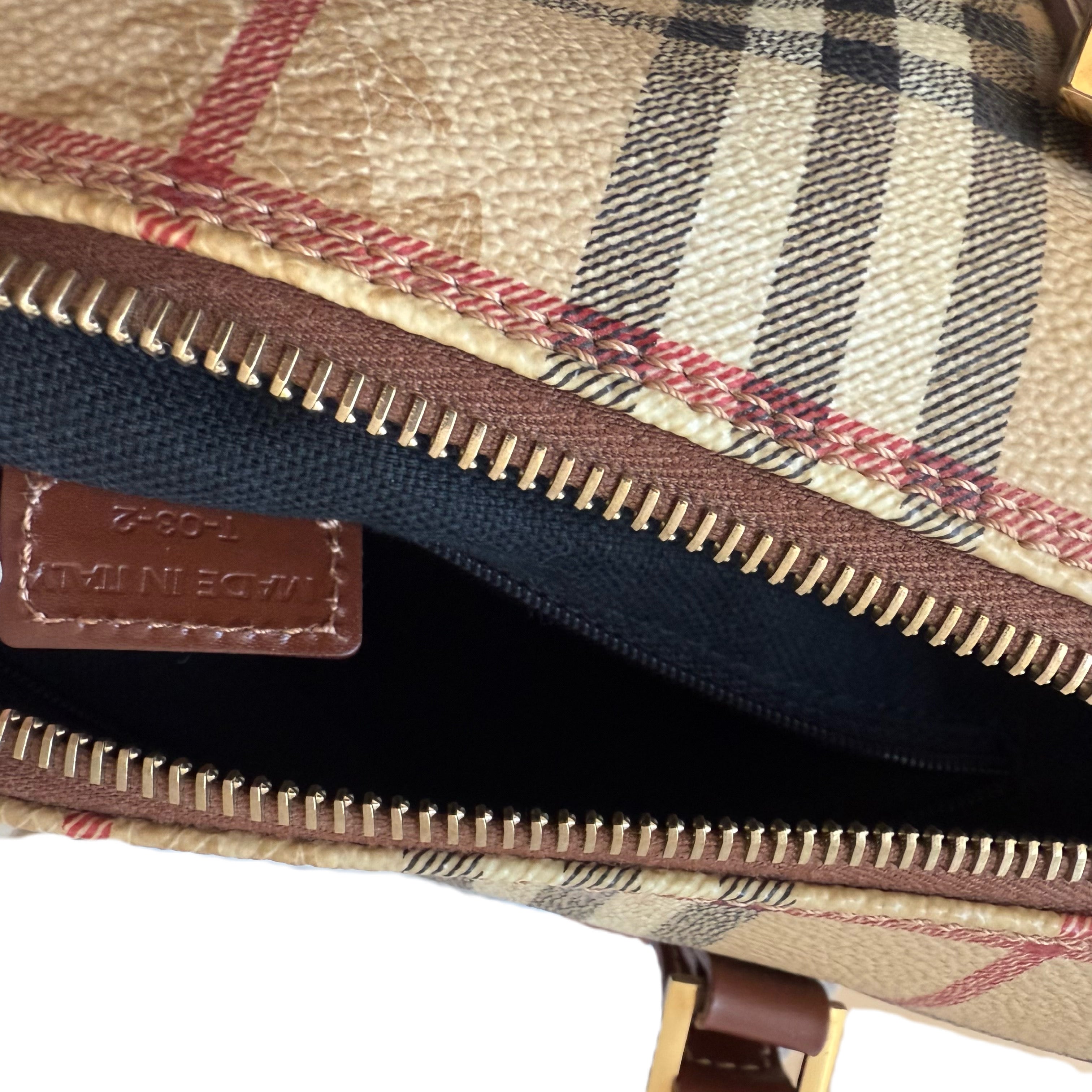 Burberry Haymarket Check Coated Canvas & Leather Barrel Satchel Burberry Haymarket Check Coated Canvas & Leather Barrel Satchel